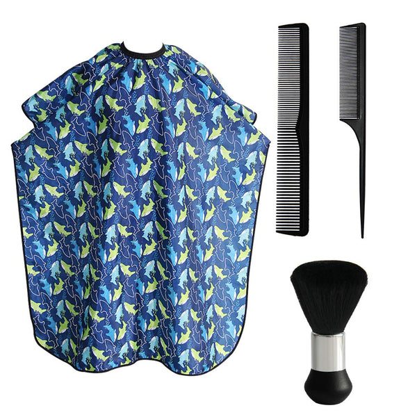 Kids Haircut Cape and Neck Duster Brush Set, Professional Barber Hairbrush and Dolphin Hairdresser Apron, 47x39 inch