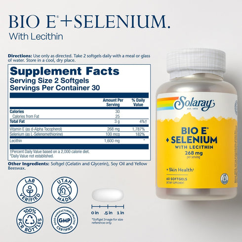 Bio Vitamin E 400 IU with Selenium 100 mcg, 60 Softgels - Thyroid and Immune Support