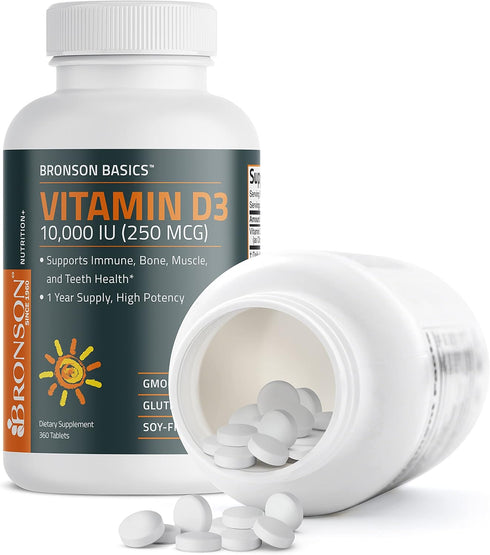 Bronson Vitamin D3 10,000 IU (250 MCG), 360 Tablets - 1 Year Supply for Muscle Function & Immune Support