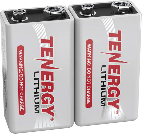 Tenergy 9V Lithium Batteries, 1200mAh Non-Rechargeable, 10 Years Shelf Life, 2 Pack
