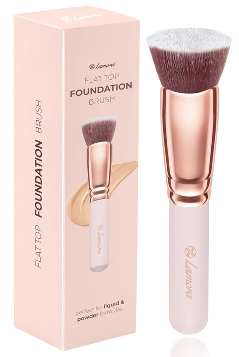 Lamora Flat Top Foundation Brush - Pro Kabuki Brush for Contouring, Blending, Buffing Liquid, Cream, and Powder Makeup