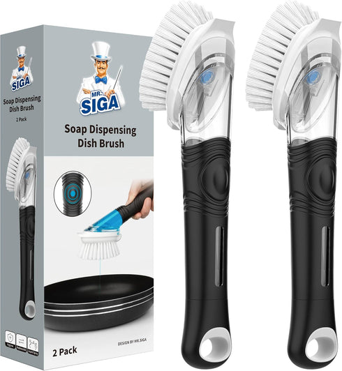 MR.SIGA Soap Dispensing Dish Brush, Kitchen Brush for Pot Pan Sink Cleaning,
