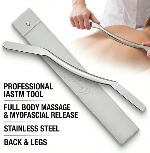 MINZHOUYA 15.75" Muscle Scraper Tool for Back & Legs, Long Bar Myofascial Massage Release Tool, Stainless Steel