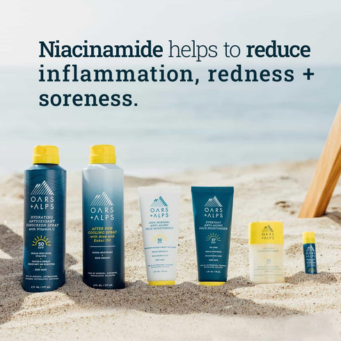 Oars + Alps After Sun Spray with Aloe Vera, Kukui Oil & Niacinamide, Hydrating Skin Care, 6oz
