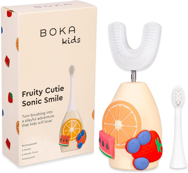 Boka Kids Sonic Electric Toothbrush with 2 Heads, Rechargeable with Food Grade Silicone Bristles