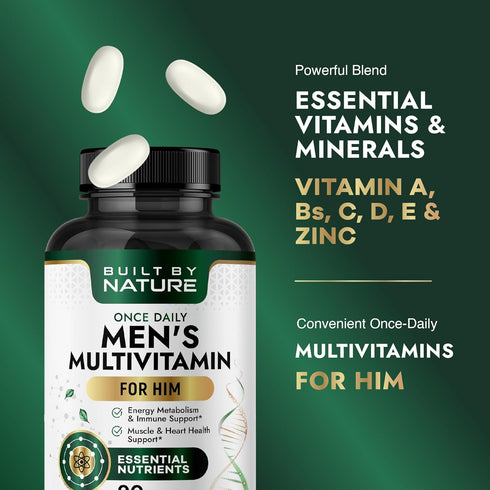 Immune, 90 Built by Nature Multivitamin for Men Mens Multivitamins & Vitamins for Men Daily Energy & Heart Health