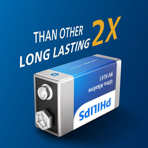 Philips 9V 9 12 Pack 9V Batteries Alkaline Volt Battery Ultra Long Lasting Battery for Household and Office Devices
