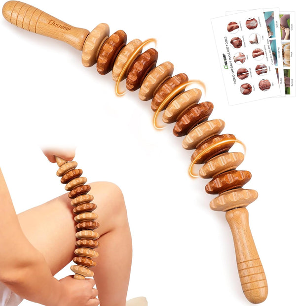 ONUEMP Wood Therapy Massage Tools, Wooden Bend Waist Thigh Massager & Muscle