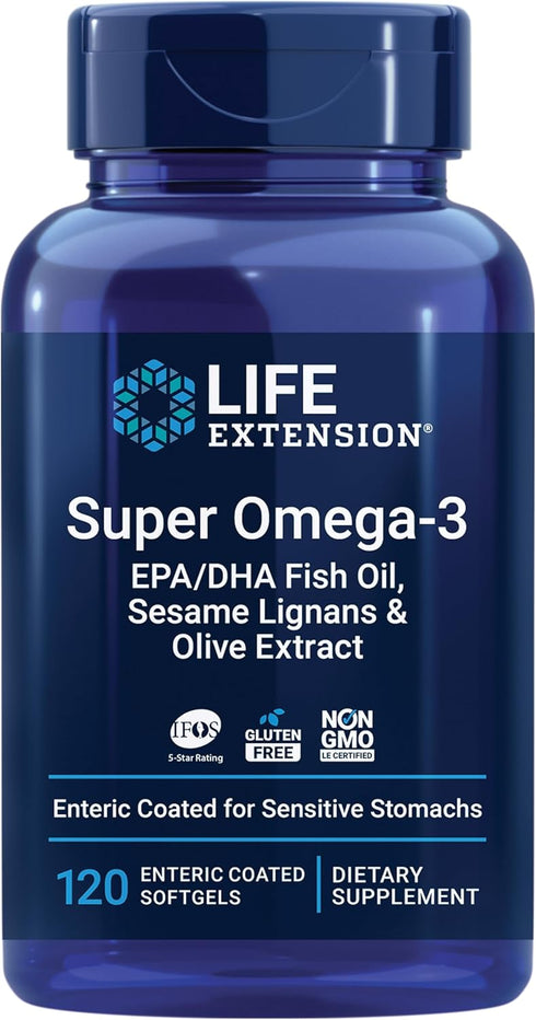 Life Extension Super Omega-3 EPA/DHA Fish Oil, Heart Health, Brain Health, 120 Softgels