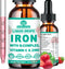 Liquid Iron Supplement w/Vitamin C, B-Complex, High Potency Iron Liquid w. Multivitamin,