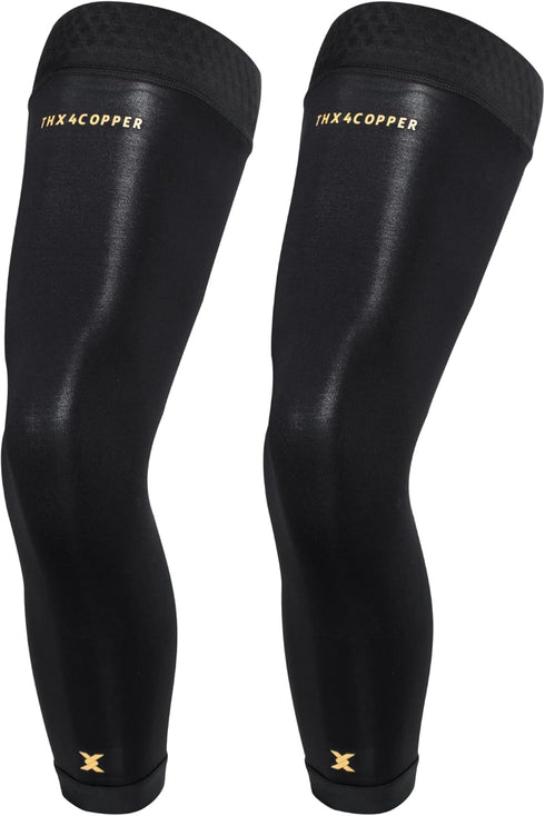 Thx4COPPER Full Leg Compression Sleeves, Anti Slip Knee Stabilizer Brace for Running, Men & Women (Pair)
