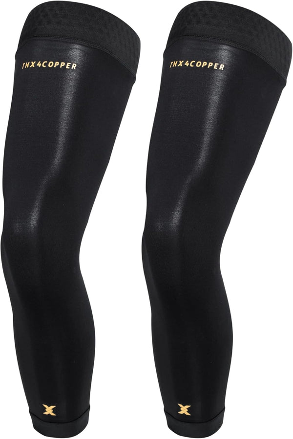 Thx4COPPER Full Leg Compression Sleeves, Anti Slip Knee Stabilizer Brace for Running, Men & Women (Pair)