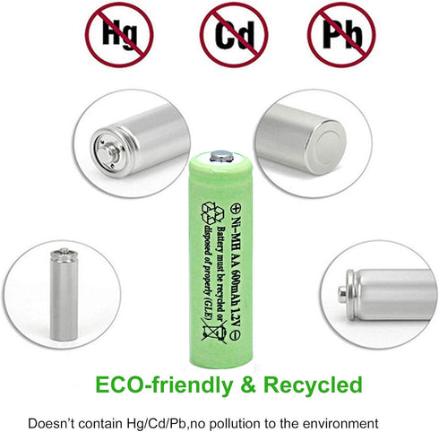 NiMH AA 600mAh 1.2V Rechargeable Batteries (Pack of 12) for Solar Lights, Garden Lights, Remotes, Mice