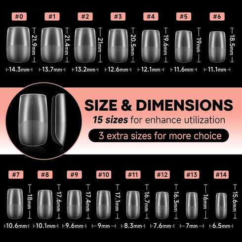 UNA GELLA Short Square Nail Tips, Pre-buff Soft Gel X Matte False Nails, 504Pcs in 15 Sizes