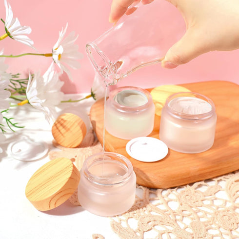 50 Gram/ml Glass Cosmetic Containers with Lids, Round Frosted Jars, Small Empty Glass Sample Jars (4 PACK 50ML)