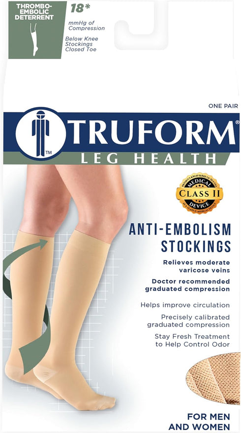 Truform Short Length Surgical Stockings, 18 mmHg Compression, Closed Toe, Beige, Medium