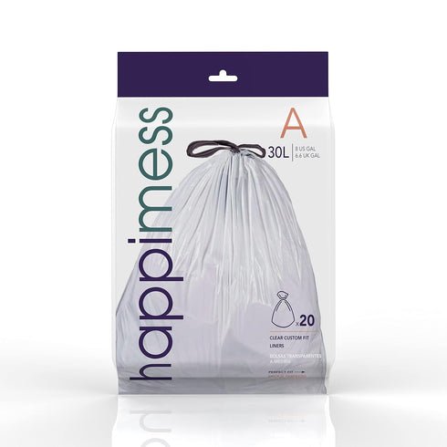 happimess HPM3000A-CLEAR 7.9 Gallon Kitchen Drawstring Trash Bags, 60 Count, 3-Packs of 20 Liners