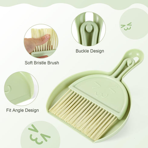 Small Broom and Dustpan Set, 2PCS Mini Dust Pan and Brush Set, Kids Broom Dustpan Brush, Handheld Dust Pan with Cleaning Brush Combo for Home, Table, Countertop, Sofa, Key Board, Grey Green by SUTINE