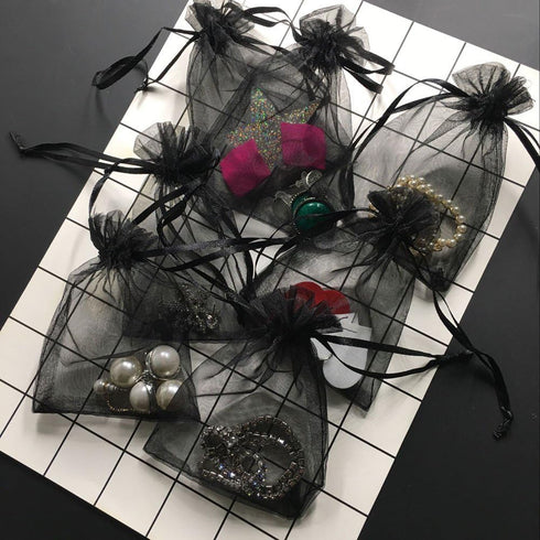 Wudygirl 100pcs Black Transparent Drawstring Organza Bags 5 x 7 Inch for Jewelry, Lipstick, Favors