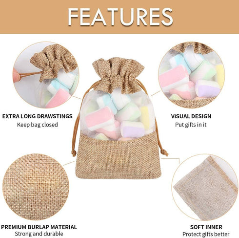 CCINEE 12PCS Burlap Drawstring Gift Bag, 5 X 7 Inch Organza Treat Bags for Jewelry, Sheer Easter Gifts Pouch