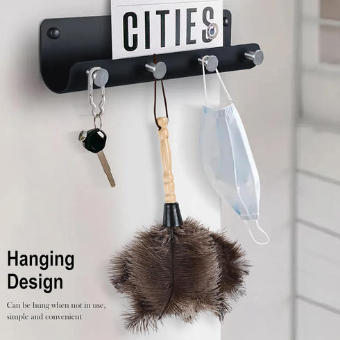 Ostrich Feather Duster Classic 14" with Wooden Handle, Natural Fluffy, Eco-Friendly Reusable for Home and Office