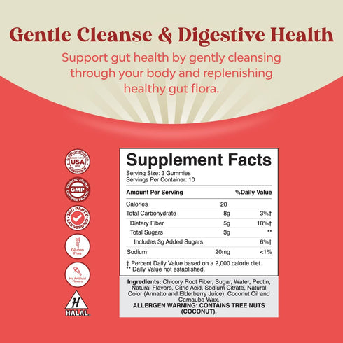 Tasty Prebiotic Fiber Gummies for Adults, 30 Count, High Fiber Supplement with Chicory Root for Immunity Support
