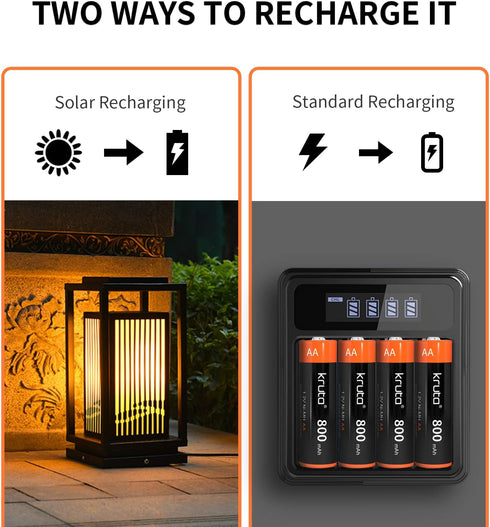 Kruta AA Rechargeable Batteries, 12 Pack, NiMH Double A 1.2V 800mAh for Outdoor Solar Garden Lights