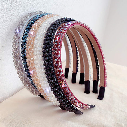 Ruihfas Fashion Sparkle 4 Rows Crystal Rhinestone Headbands, Beaded Hair Hoop Band (Black)