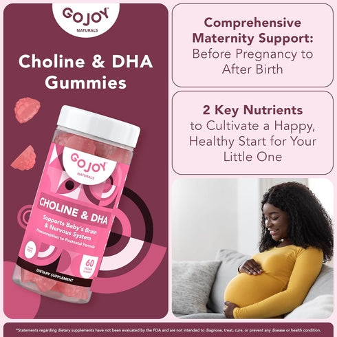 Prenatal Choline & DHA Gummies - Gummy Vitamin Supplement for Pregnant Women, Non-GMO, Gluten Free, Vegan