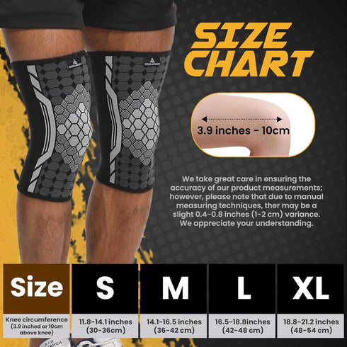 Compression Knee Brace Sleeve Support for Pain Relief, Meniscus Tear, ACL, Arthritis, Joint Pain Recovery - 1 Pair,