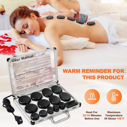 Primachen 21 Set, Hot Stones Massage Warmer Kit, Pcs Hot Stones Massage Hot Rocks Basalt Massage Stones for Home Spa