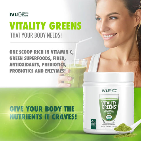 IVL - Vitality Greens, Organic Superfood Drink, Antioxidants, Micronutrients, 30 Servings