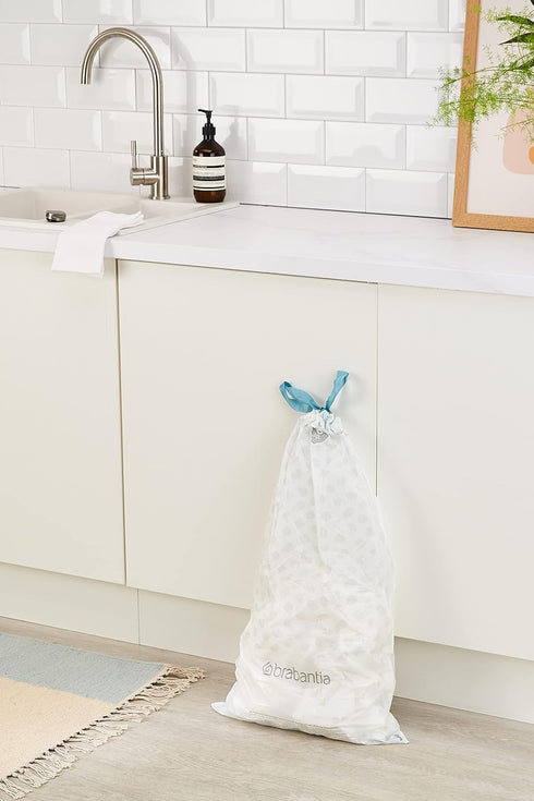 Brabantia PerfectFit Trash Bags, Size O/8 Gal, Thick Plastic Trash Can Liners with Drawstring Handles, 40 Bags