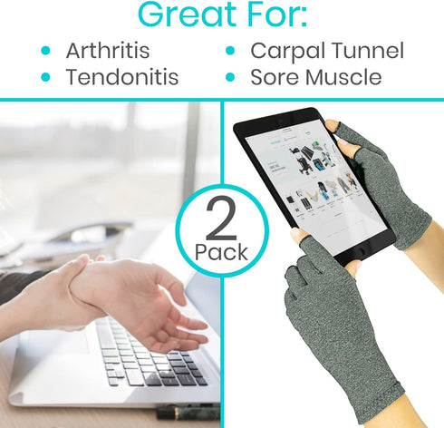 Vive Arthritis Gloves (2 Pairs) - Men Women Rheumatoid Compression Hand Glove for Osteoarthritis Pain Relief
