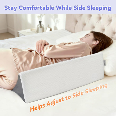 Vekkia Wedge Pillow for Side Sleeping, Ergonomic Back Support Pillow with High-Density Foam for Pregnancy Support, Back