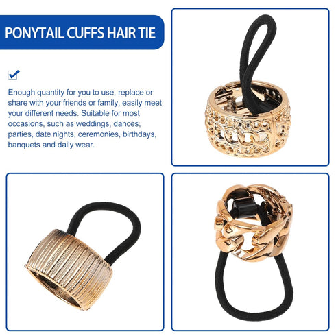 Lurrose Gold Ponytail Cuff, High Ponytail Holder Hair Ties, 6 Pcs Punk Gothic Elastic Hair Rope