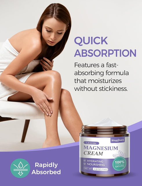 Magnesium Cream - Natural Magnesium Lotion - Body Butter with Shea Butter & Coconut Oil - Fast-Absorbing, Lightweight