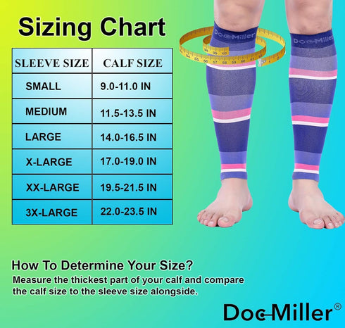 Doc Miller Compression Calf Sleeve for Men & Women - 20-30 mmHg Graduated Support, Knee High, Running, Shin Support,