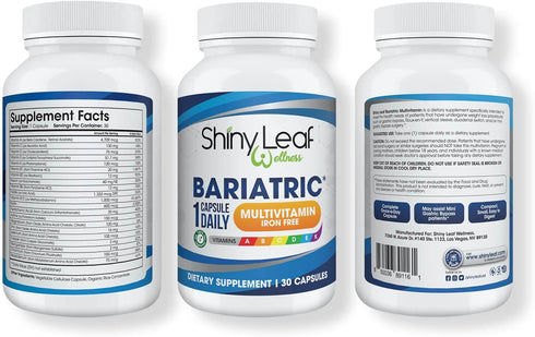 Shiny Leaf Bariatric Multivitamin Iron-Free Capsules - 30 Caps for Post Bariatric Surgery Patients