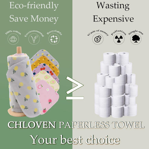 Paperless Towels Roll, Washable Cotton Cloth, 25 Pack with Durable Cardboard Roll, 10" X 10" Eco Friendly