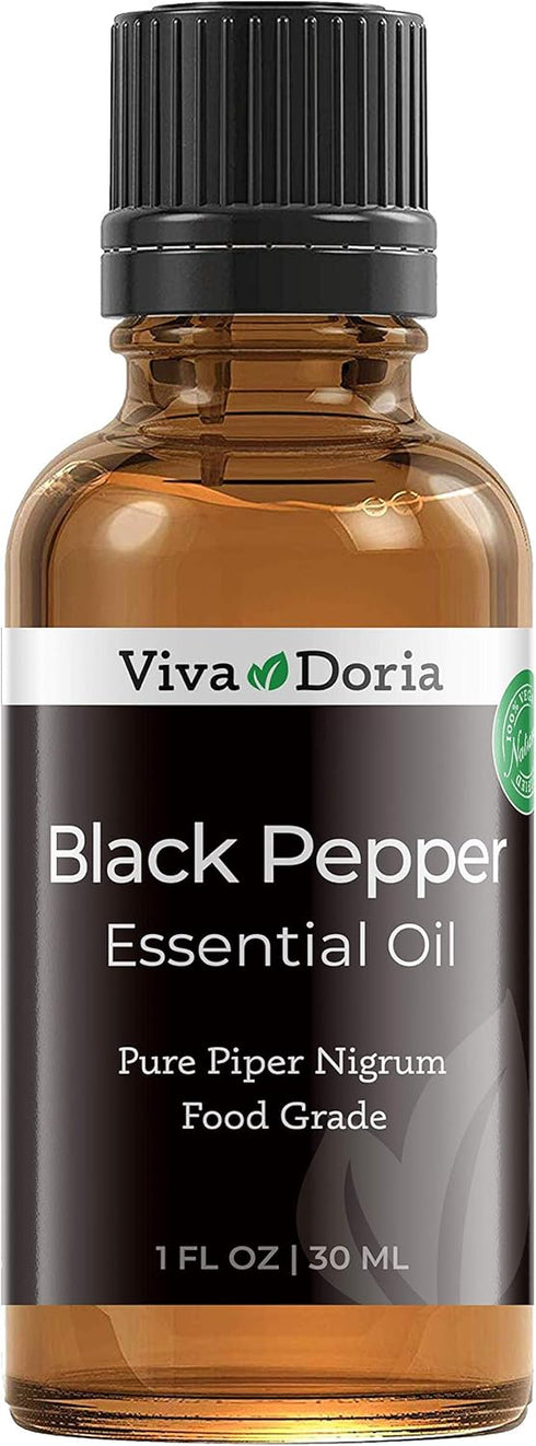 Viva Doria 100% Pure Black Pepper Essential Oil - Undiluted, Food Grade - 30 mL (1 Fluid Ounce)