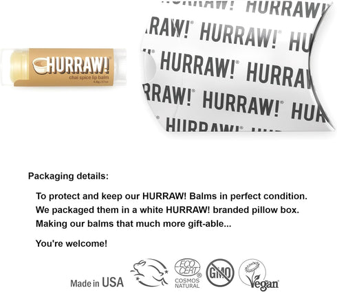 Hurraw! Chai Spice Lip Balm: Organic, Certified Vegan, Cruelty-Free, Gluten-Free, Non-GMO, 100% Natural Ingredients