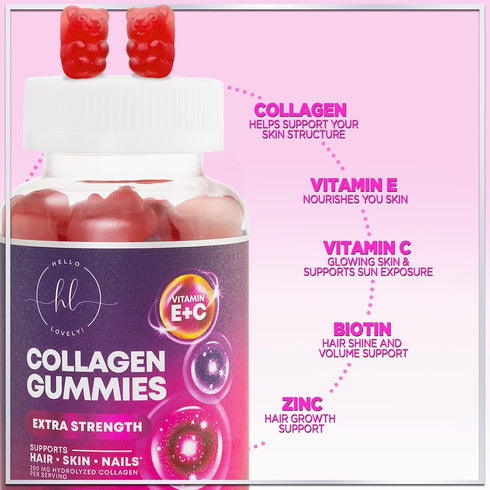 Collagen Peptides Gummies for Women & Men, Extra Strength Hydrolyzed Collagen Supplement for Hair, Skin & Nails