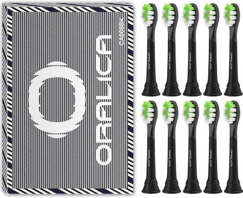 Compatible Philips Sonicare W DiamondClean Replacement Toothbrush Heads HX6062 HX6063 HX6064, Whitening, 10 Pack, Black