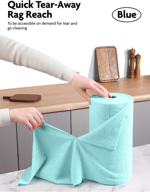 Microfiber Cloths in a Roll, Reusable Washable Tear Away Cleaning Rag Towels, for Car, House, Garage or Kitchen, 12" x 12", 40 Pack (Blue) by Fantasticlean
