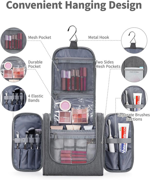 Narwey Hanging Toiletry Bag for Women, Travel Makeup Organizer for Men, Toiletries Bag for Cosmetics Essentials (Large,