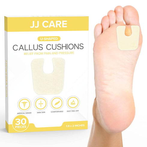 JJ CARE Callus Cushions (Pack of 30), U Shape Callus Pads for Feet, Soft Felt Foot Pads for Calluses for Women