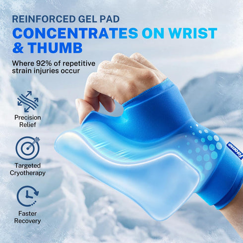 Pack Thumb & Wrist Ice Wrap, Thickened Ice Gel Pad, Ergonomic Fit, Long Lasting Cold & Warm for Carpal Tunnel Relief