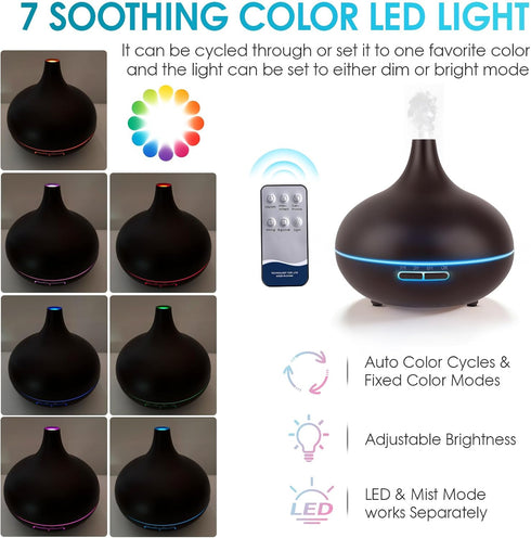 ZEBIAO 450ml 7 Rechargeable Diffuser for Essential Oils Large Room, Battery Operated Diffuser with Remote Control