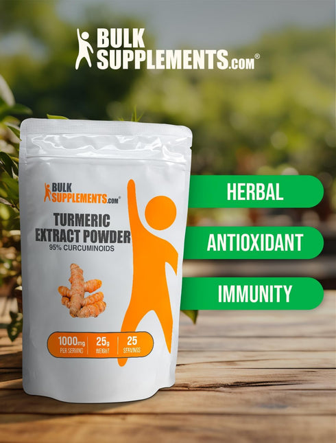 Turmeric Extract Powder by BulkSupplements.com - 1000mg, Gluten Free, 25g (Pack of 1)